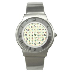 Clouds And Umbrellas Seasons Pattern Stainless Steel Watch by Wegoenart