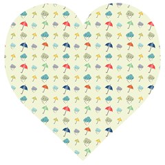 Clouds And Umbrellas Seasons Pattern Wooden Puzzle Heart by Wegoenart