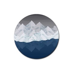 Snow Mountains Sea Sun Landscape Rubber Coaster (round)  by Wegoenart