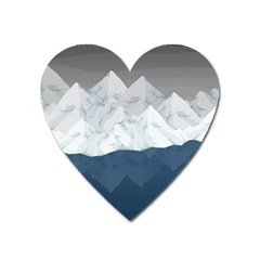 Snow Mountains Sea Sun Landscape Heart Magnet by Wegoenart