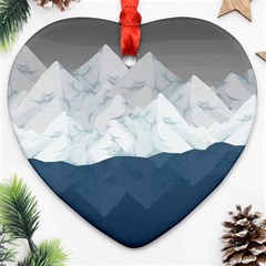 Snow Mountains Sea Sun Landscape Heart Ornament (two Sides) by Wegoenart