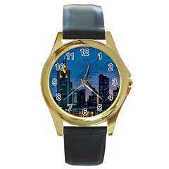 Smart City Circuit Board Round Gold Metal Watch by Wegoenart