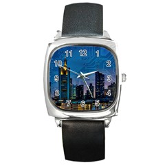 Smart City Circuit Board Square Metal Watch by Wegoenart