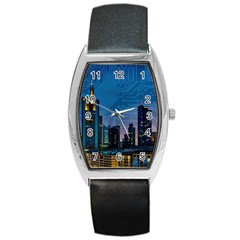 Smart City Circuit Board Barrel Style Metal Watch by Wegoenart