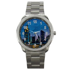 Smart City Circuit Board Sport Metal Watch by Wegoenart