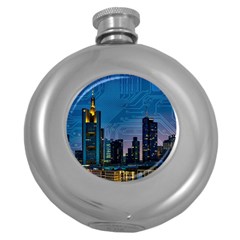 Smart City Circuit Board Round Hip Flask (5 Oz) by Wegoenart