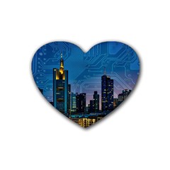 Smart City Circuit Board Rubber Coaster (heart)  by Wegoenart