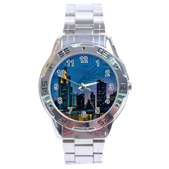 Smart City Circuit Board Stainless Steel Analogue Watch by Wegoenart