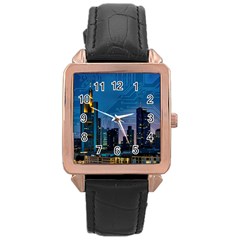 Smart City Circuit Board Rose Gold Leather Watch  by Wegoenart