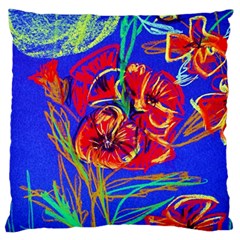 Poppies Large Flano Cushion Case (one Side) by bestdesignintheworld