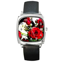 Roses 1 1 Square Metal Watch by bestdesignintheworld