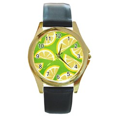 Lemon Fruit Healthy Fruits Food Round Gold Metal Watch by Wegoenart