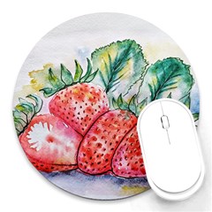 Strawberry Watercolor Figure Round Mousepads by Wegoenart