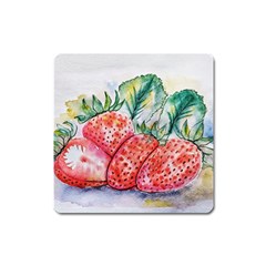 Strawberry Watercolor Figure Square Magnet by Wegoenart