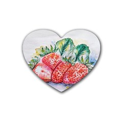 Strawberry Watercolor Figure Heart Coaster (4 Pack)  by Wegoenart