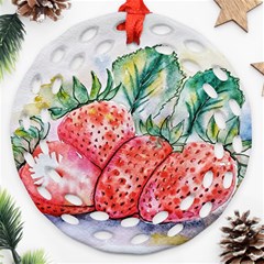 Strawberry Watercolor Figure Round Filigree Ornament (two Sides)