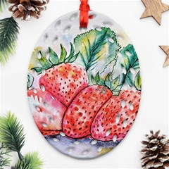 Strawberry Watercolor Figure Oval Filigree Ornament (two Sides) by Wegoenart