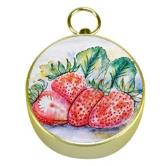 Strawberry Watercolor Figure Gold Compasses by Wegoenart