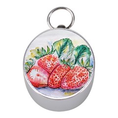 Strawberry Watercolor Figure Mini Silver Compasses by Wegoenart