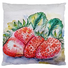 Strawberry Watercolor Figure Large Flano Cushion Case (one Side) by Wegoenart