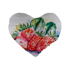 Strawberry Watercolor Figure Standard 16  Premium Flano Heart Shape Cushions by Wegoenart