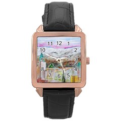 Mendoza City Argentina Mountains Rose Gold Leather Watch  by Wegoenart