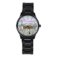 Mendoza City Argentina Mountains Stainless Steel Round Watch by Wegoenart