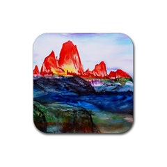 Fitzroy Argentina Chile Patagonia Rubber Coaster (square)  by Wegoenart