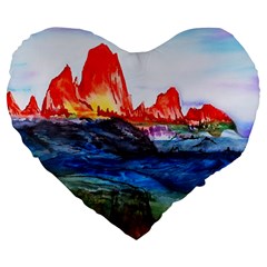 Fitzroy Argentina Chile Patagonia Large 19  Premium Flano Heart Shape Cushions by Wegoenart