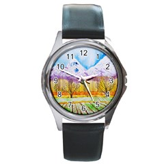 Mendoza Argentina Field Nature Round Metal Watch by Wegoenart