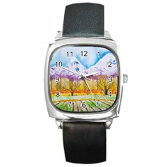 Mendoza Argentina Field Nature Square Metal Watch by Wegoenart