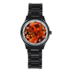 Leaf Autumn Nature Background Stainless Steel Round Watch by Wegoenart