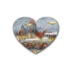 Airships Flight Travel Sky Rubber Coaster (heart)  by Wegoenart