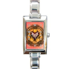 Awesome Heart On A Pentagram With Skulls Rectangle Italian Charm Watch by FantasyWorld7