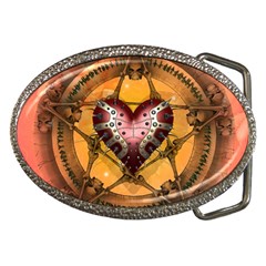 Awesome Heart On A Pentagram With Skulls Belt Buckles by FantasyWorld7