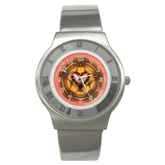 Awesome Heart On A Pentagram With Skulls Stainless Steel Watch by FantasyWorld7