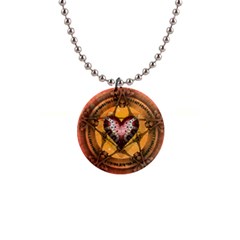 Awesome Heart On A Pentagram With Skulls 1  Button Necklace by FantasyWorld7