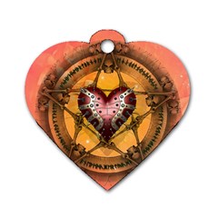 Awesome Heart On A Pentagram With Skulls Dog Tag Heart (one Side) by FantasyWorld7