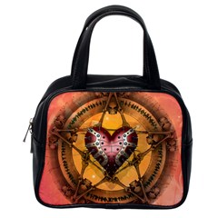 Awesome Heart On A Pentagram With Skulls Classic Handbag (one Side) by FantasyWorld7