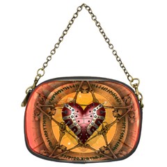 Awesome Heart On A Pentagram With Skulls Chain Purse (two Sides) by FantasyWorld7