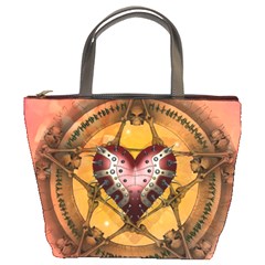 Awesome Heart On A Pentagram With Skulls Bucket Bag by FantasyWorld7