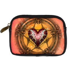 Awesome Heart On A Pentagram With Skulls Digital Camera Leather Case by FantasyWorld7