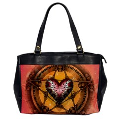 Awesome Heart On A Pentagram With Skulls Oversize Office Handbag by FantasyWorld7