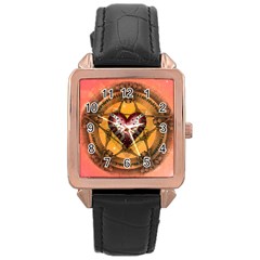 Awesome Heart On A Pentagram With Skulls Rose Gold Leather Watch  by FantasyWorld7