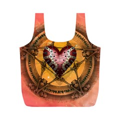 Awesome Heart On A Pentagram With Skulls Full Print Recycle Bag (m) by FantasyWorld7