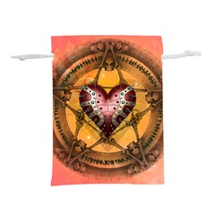 Awesome Heart On A Pentagram With Skulls Lightweight Drawstring Pouch (l) by FantasyWorld7