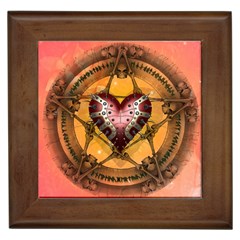 Awesome Heart On A Pentagram With Skulls Framed Tile by FantasyWorld7