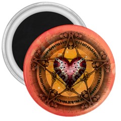 Awesome Heart On A Pentagram With Skulls 3  Magnets by FantasyWorld7