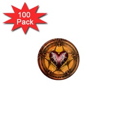 Awesome Heart On A Pentagram With Skulls 1  Mini Magnets (100 Pack)  by FantasyWorld7