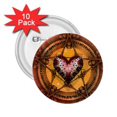 Awesome Heart On A Pentagram With Skulls 2 25  Buttons (10 Pack)  by FantasyWorld7